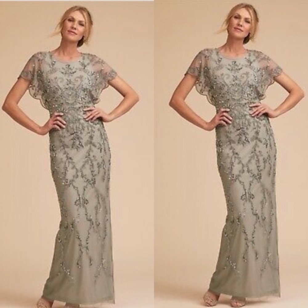 Adrianna Papell Silver Embellished Maxi Gown